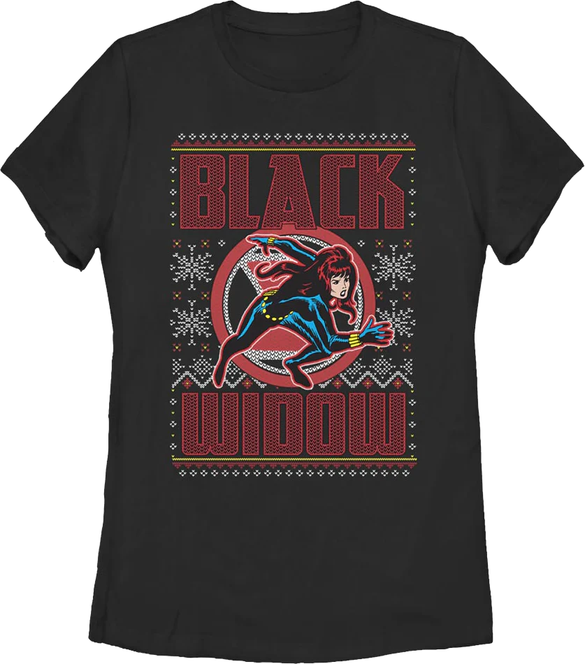Womens Black Widow Faux Ugly Christmas Sweater Marvel Comics Shirt