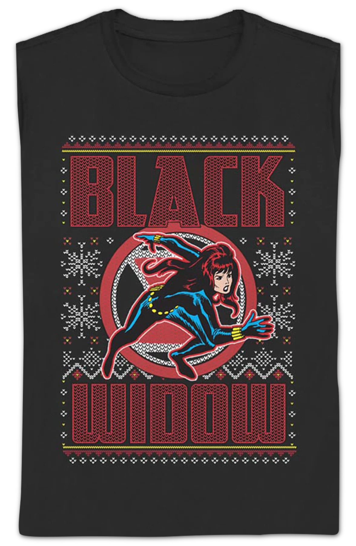 Womens Black Widow Faux Ugly Christmas Sweater Marvel Comics Shirt - Image 2