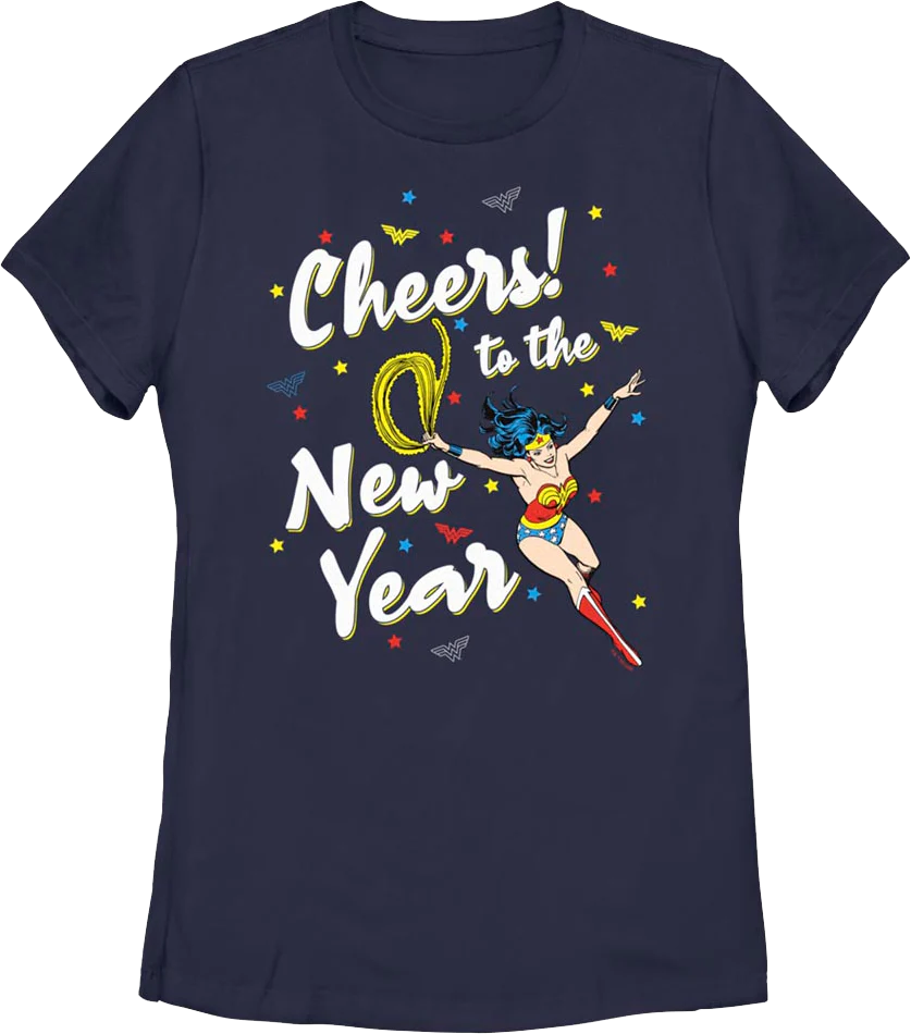 Womens Cheers to the New Year Wonder Woman DC Comics Shirt