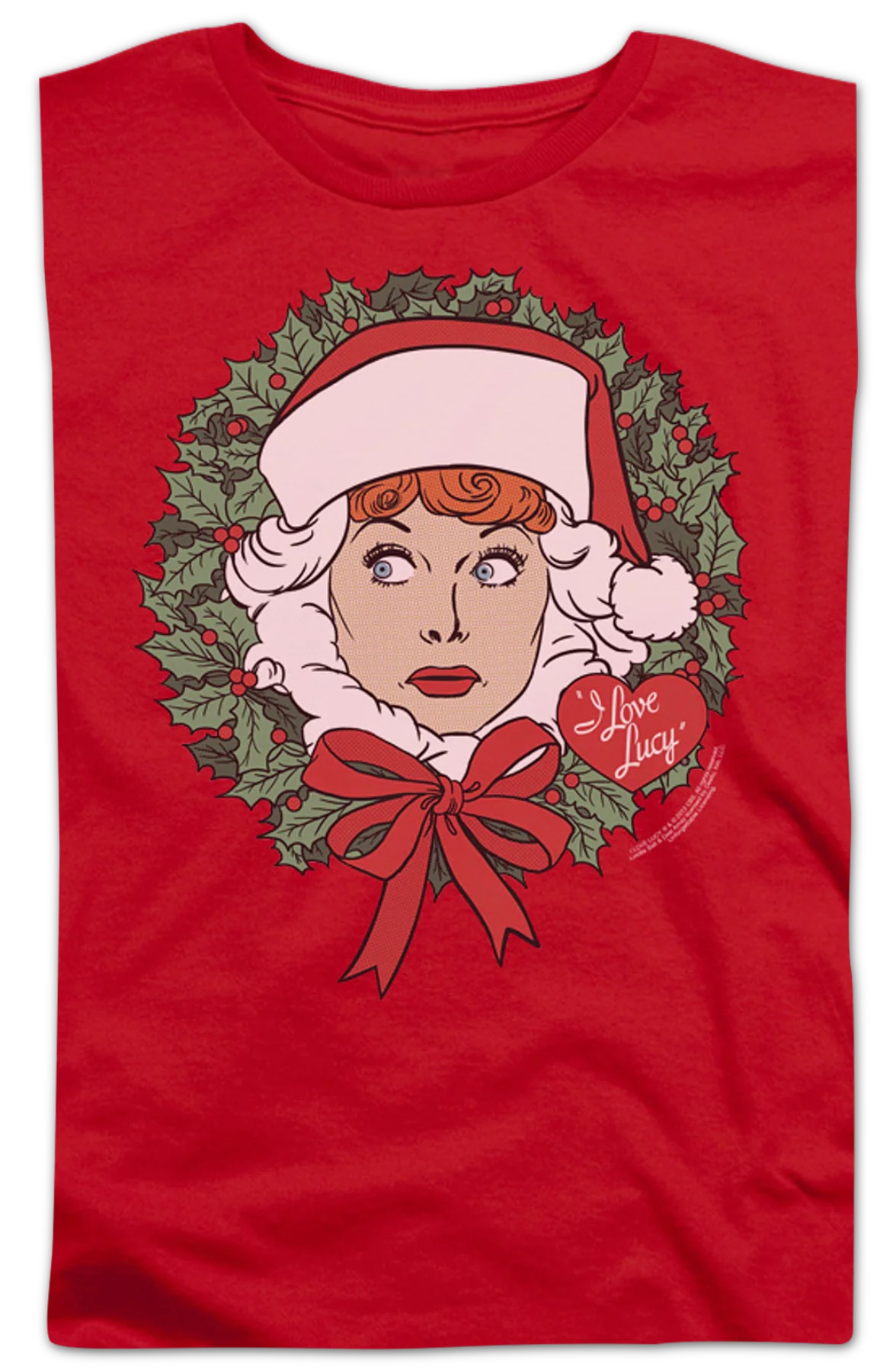 Womens Christmas Wreath I Love Lucy Shirt - Image 2