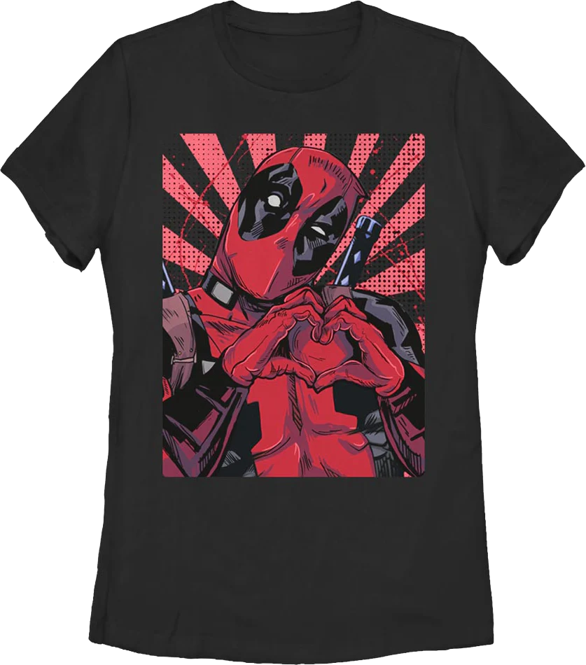 Womens Deadpool Heart Hands Marvel Comics Shirt