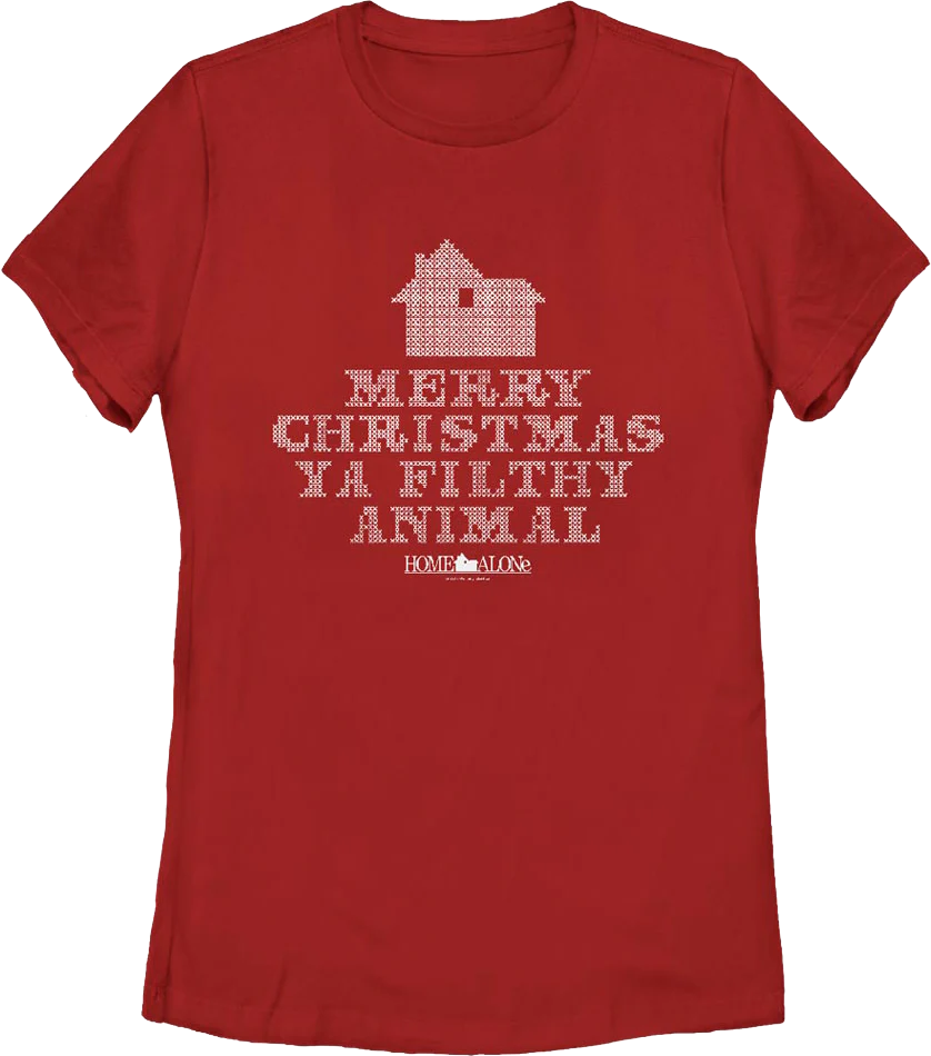 Womens Filthy Animal Faux Ugly Knit Christmas Sweater Home Alone Shirt