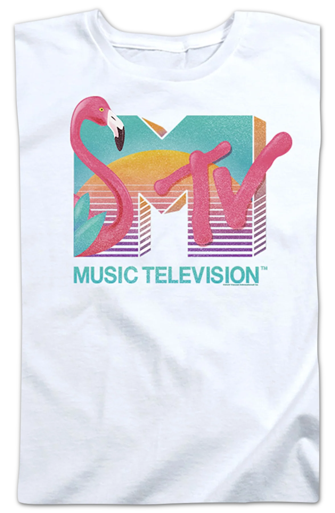 Womens Flamingo Sunset Logo MTV Shirt - Image 2