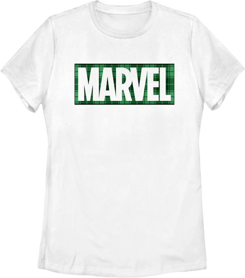 Womens Green Plaid Logo Marvel Comics Shirt