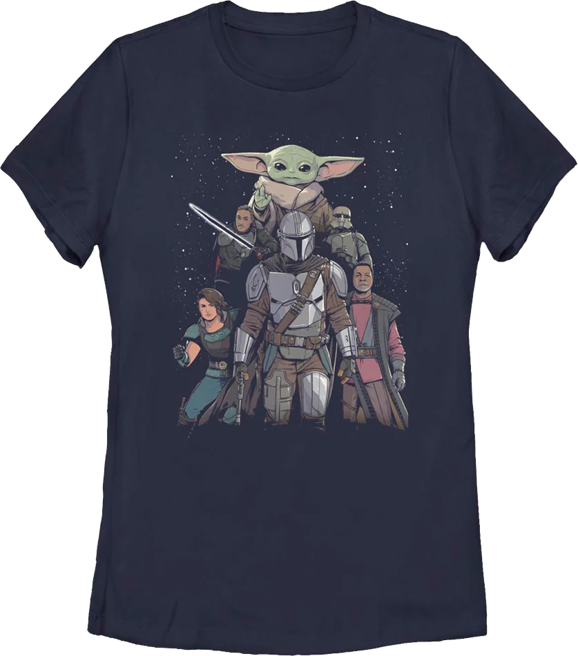 Womens Mandalorian Illustrated Cast Collage Star Wars Shirt