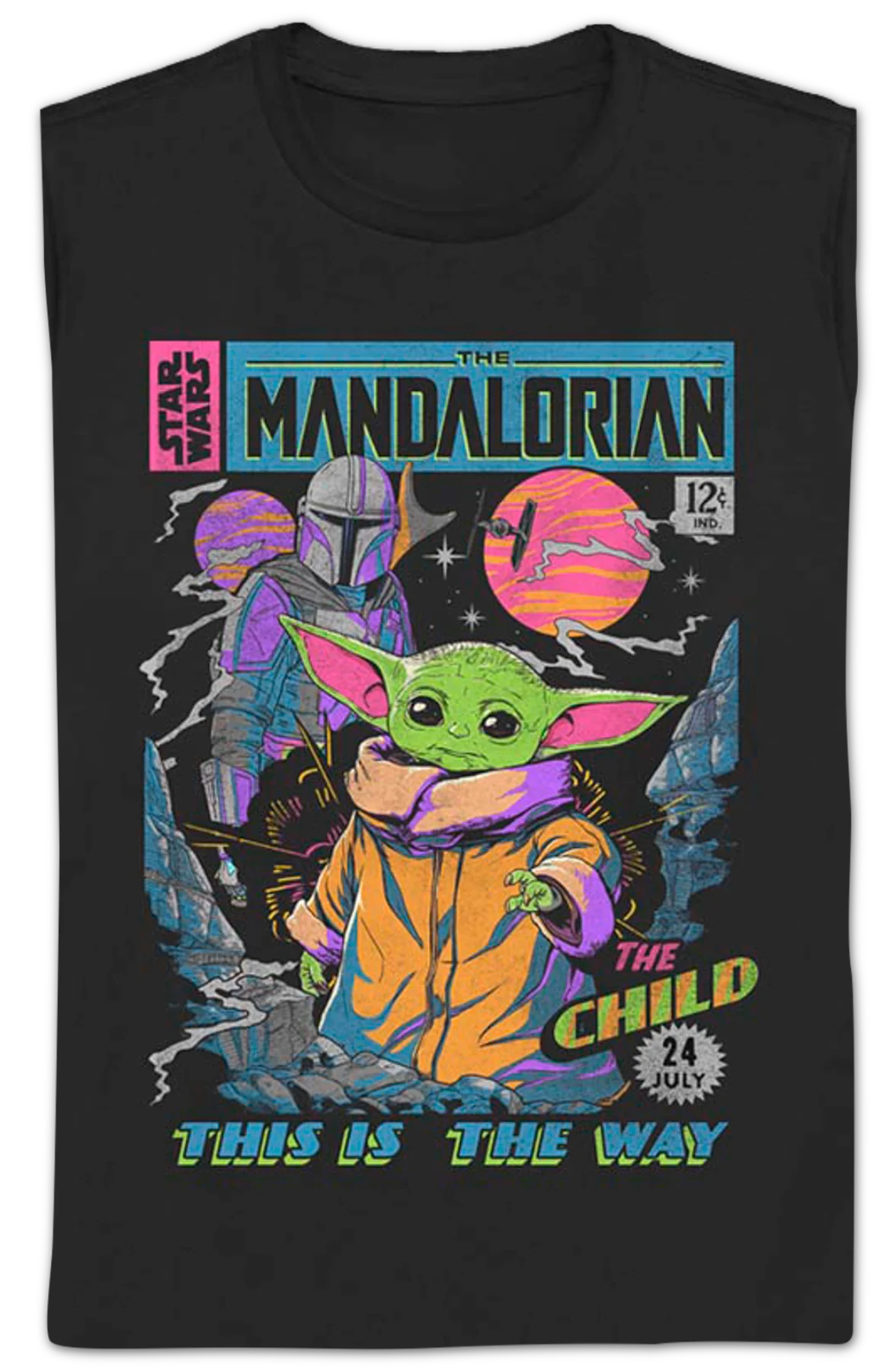 Womens Neon Mandalorian Comic Book Cover Star Wars Shirt - Image 2
