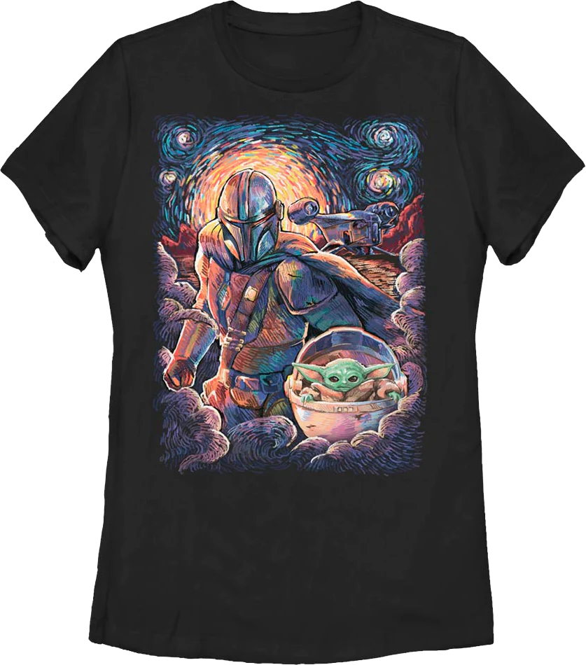 Womens Starry Mandalorian And Child Star Wars Shirt