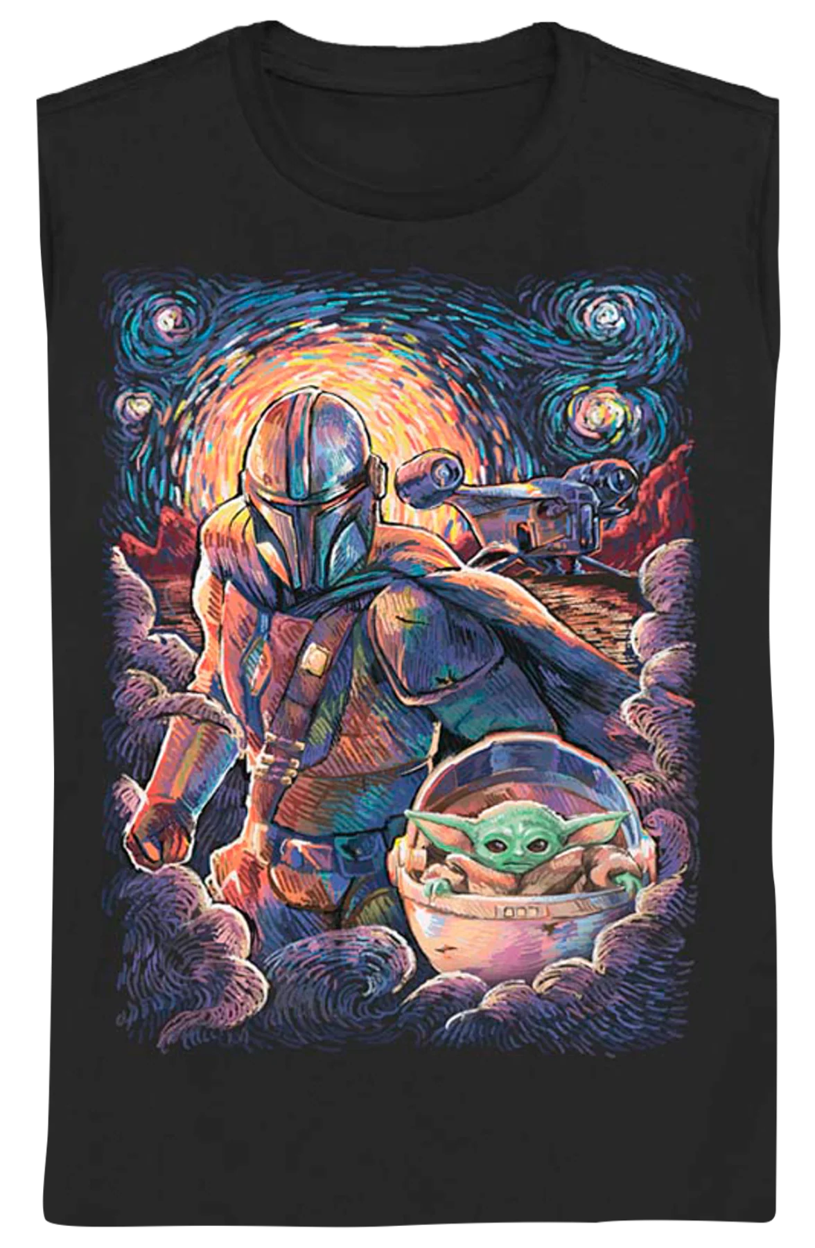Womens Starry Mandalorian And Child Star Wars Shirt - Image 2