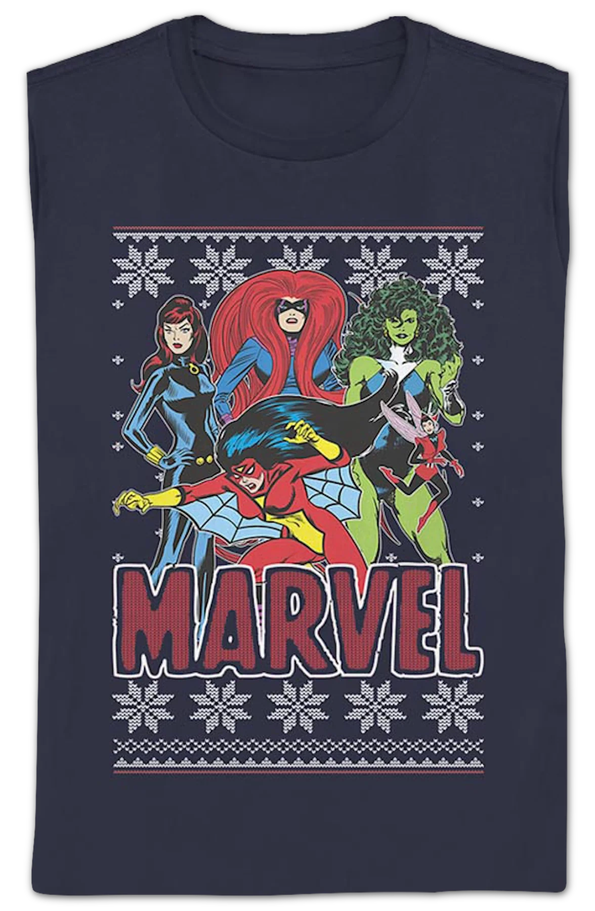 Womens Super Heroines Faux Ugly Christmas Sweater Marvel Comics Shirt - Image 2