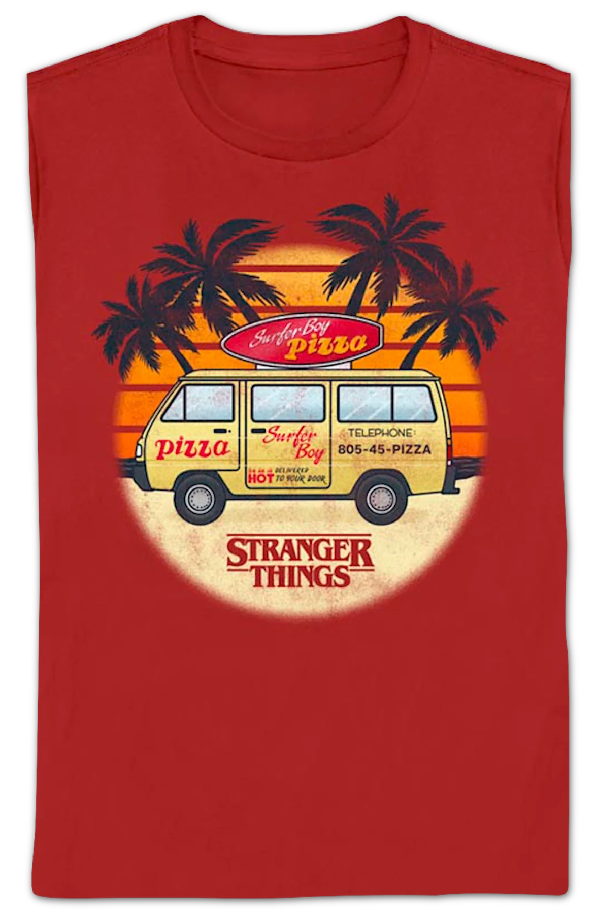 Womens Surfer Boy Pizza Van Stranger Things Shirt - Image 2