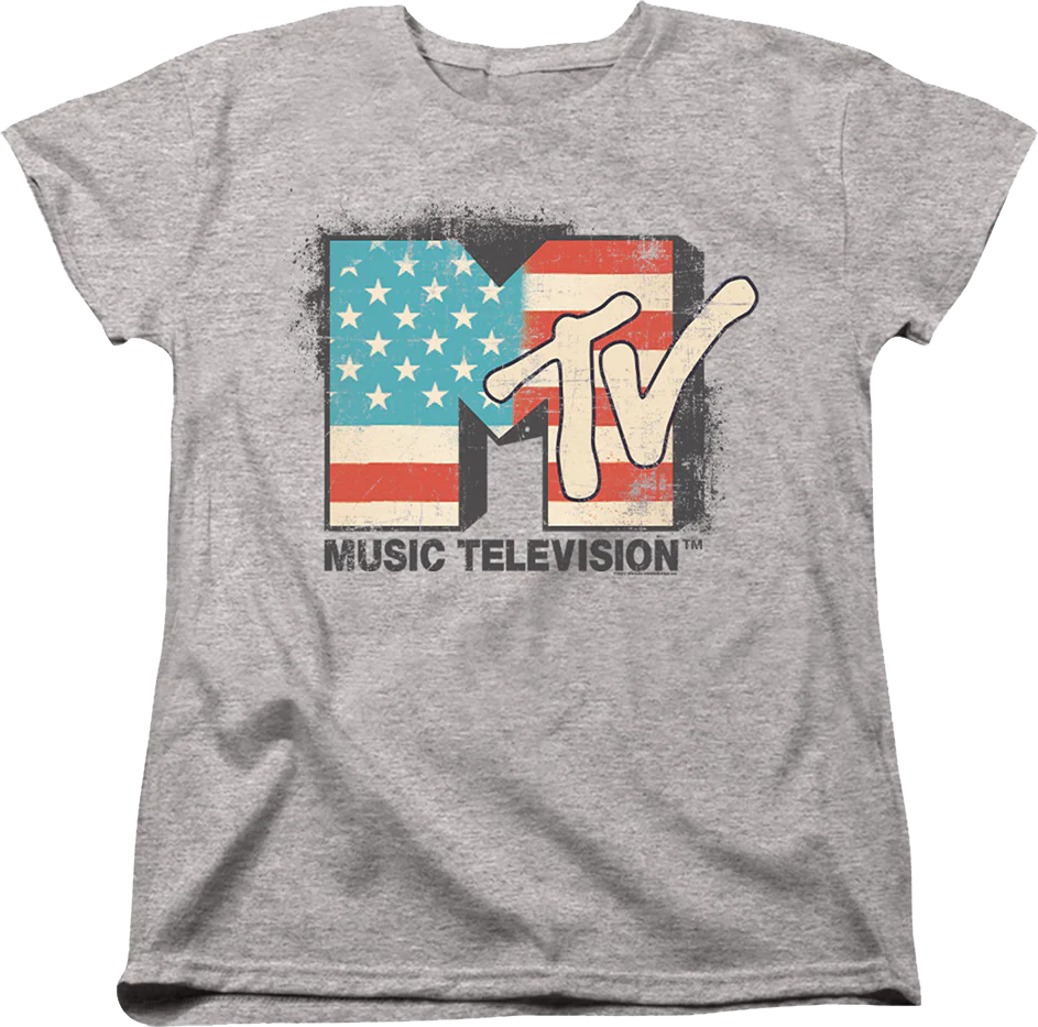 Womens Vintage American Flag Logo MTV Shirt