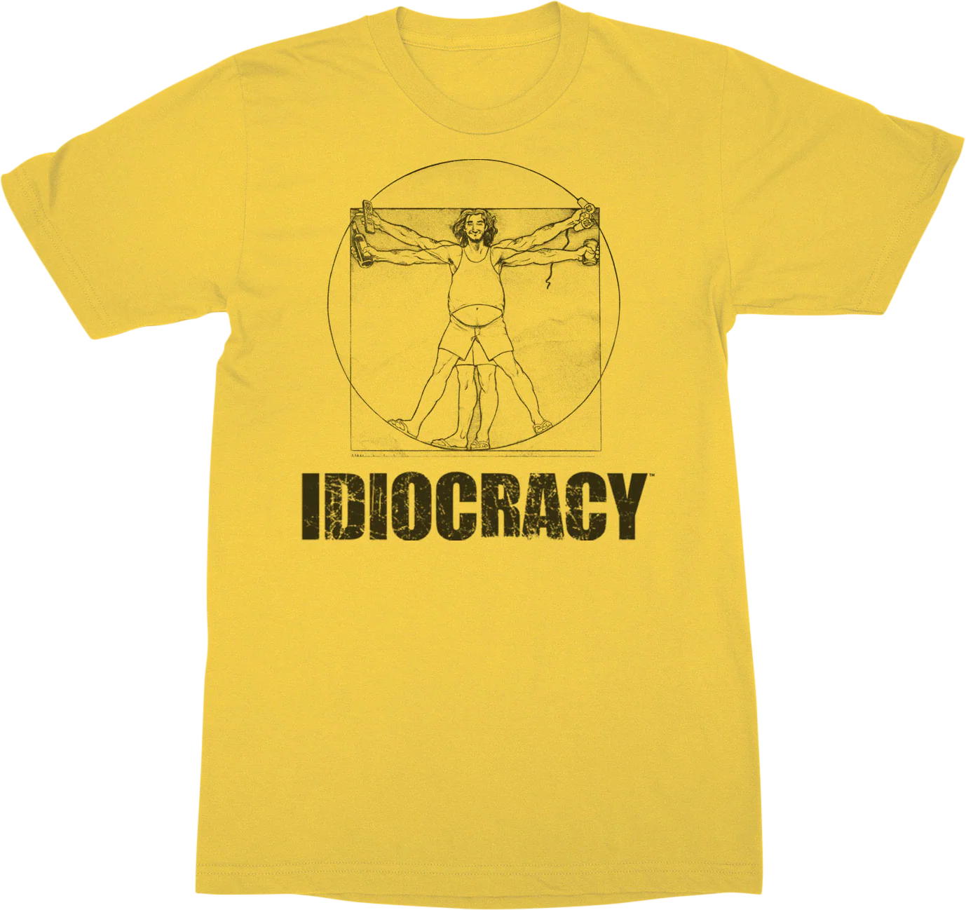 Yellow Vitruvian Man Idiocracy T-Shirt
