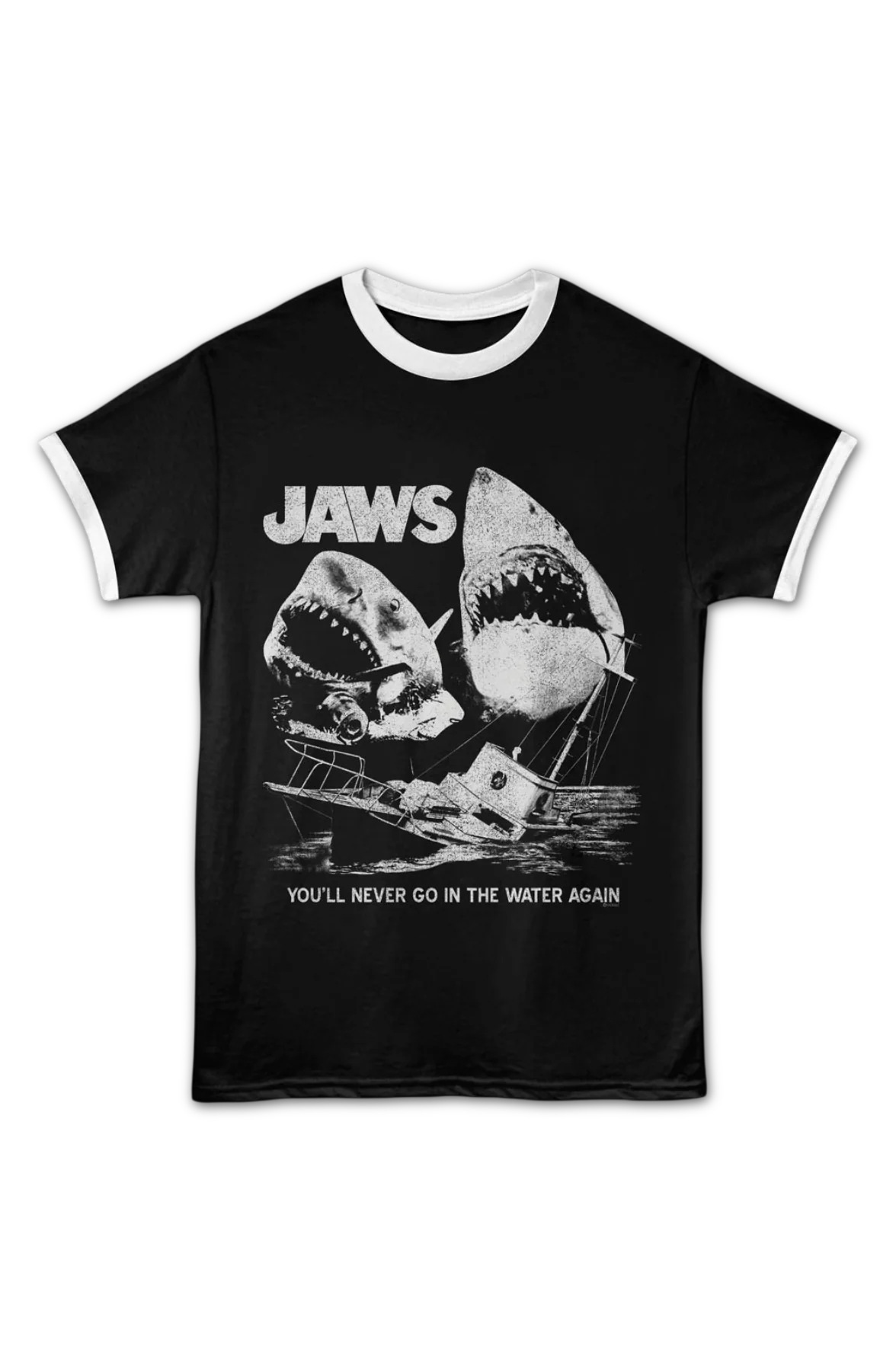 You'll Never Go In The Water Again Collage Jaws Ringer Shirt - Image 2
