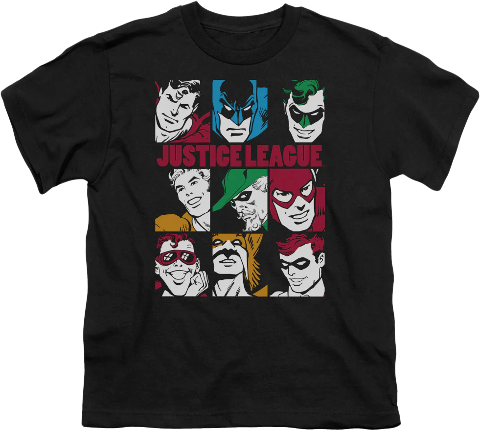 Youth Hero Faces Justice League Shirt